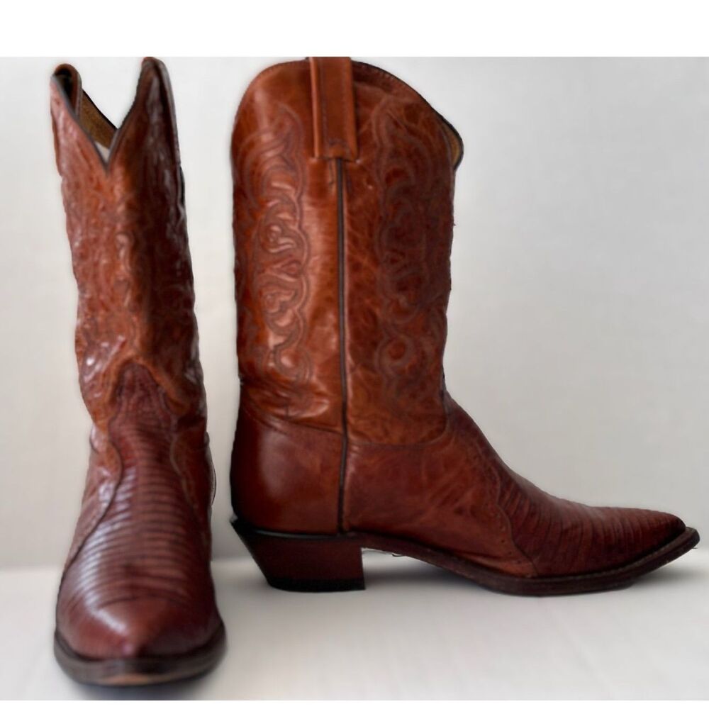 Vintage 1970s Tony Lama BLACK LABEL Teju Lizard Western Cowboy Boots 9B USA - Picture 7 of 12